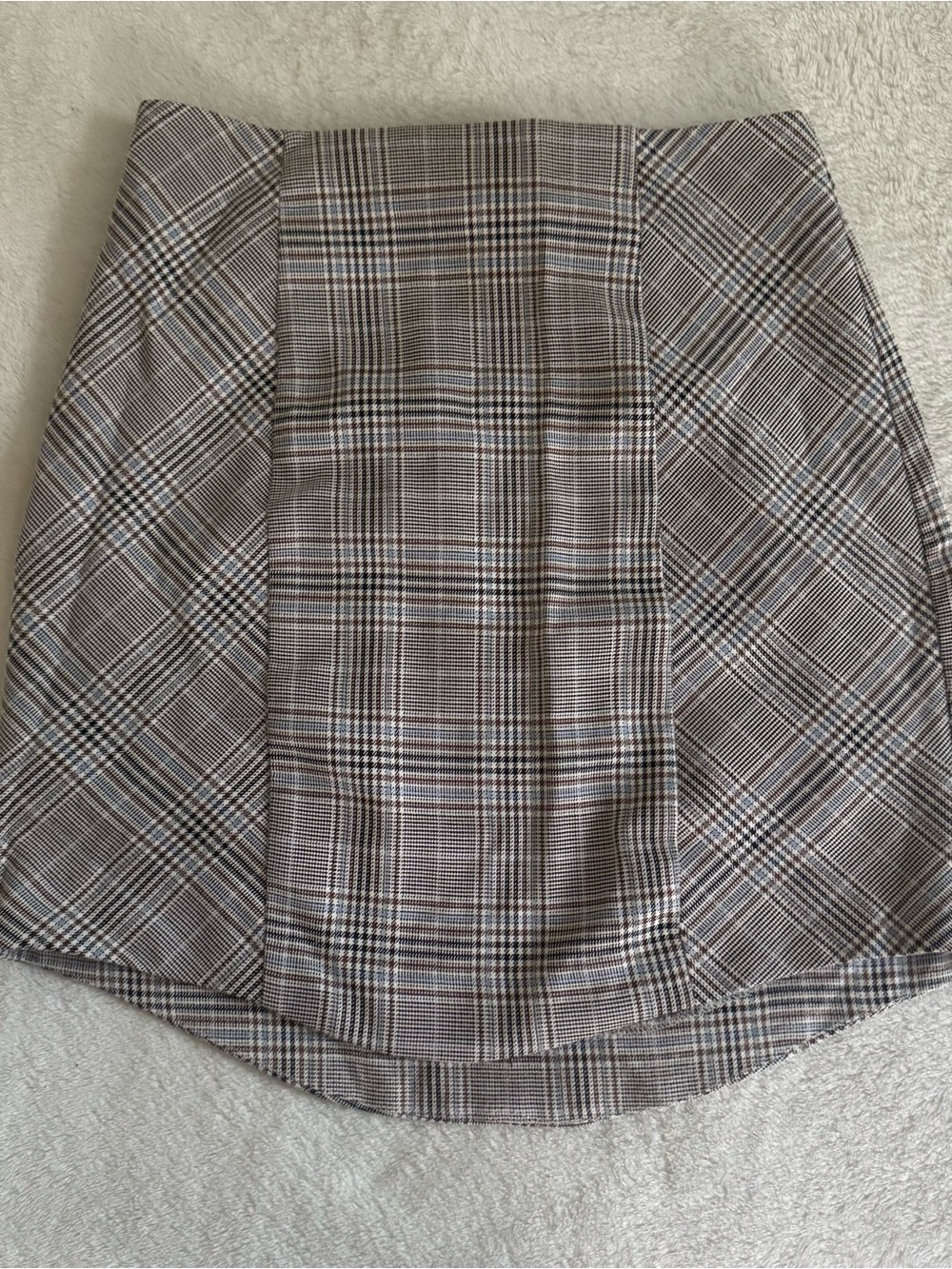 Zara Plaid A-Line Mini Skirt in White, Brown, and Blue